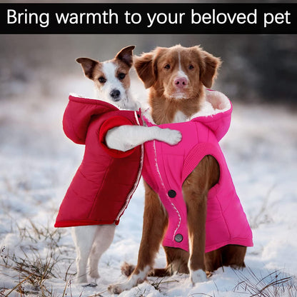 2 Pieces Fleece Lined Warm Dog Jacket Warm Dog Hoodie Puppy Coats with Hooded Cold Weather Pet Apparel Clothes for Puppy Winter Cold Weather, Large (Pink, Red)